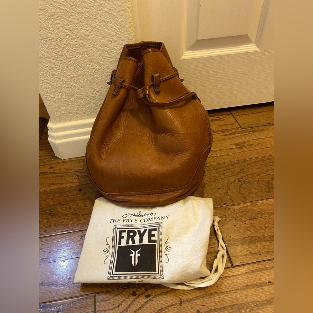 Frye Brown Leather Drawstring Hobo Bucket Shoulder Bag